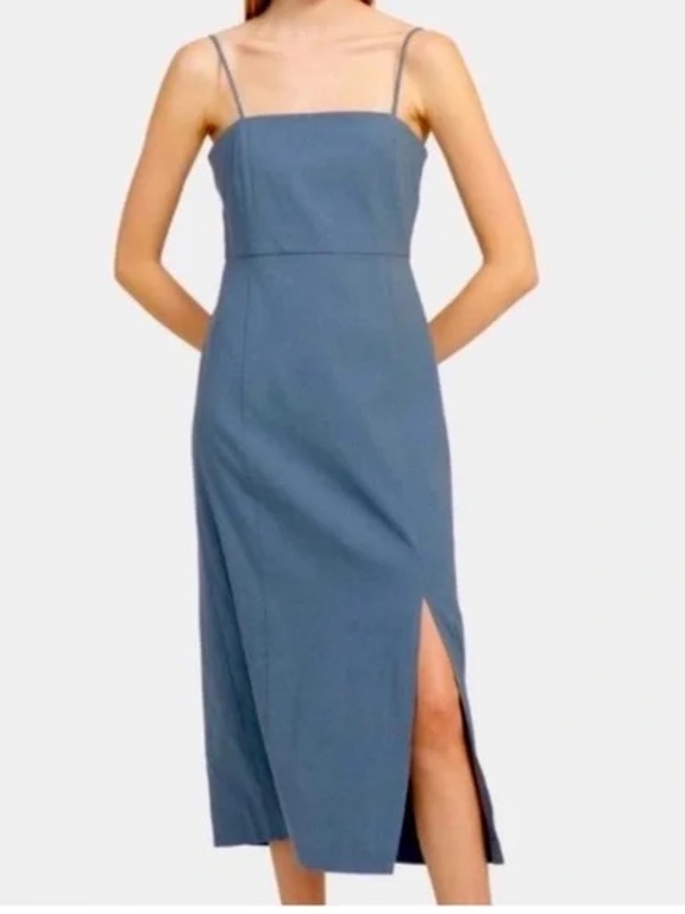 Theory Slate Blue Midi Dress with Spaghetti Straps